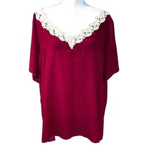 Jaded Gypsy Size L XL Magenta Velvet Lace Trim Top Shirt Made in USA